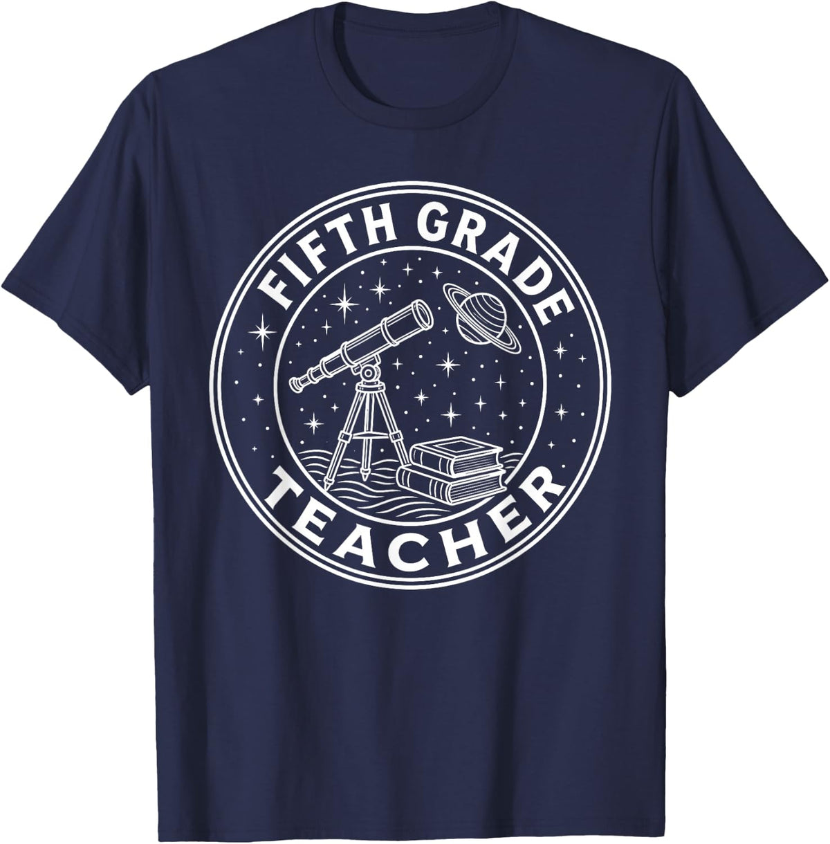 Fifth Grade Teacher Telescope Badge T-Shirt - Navy Blue