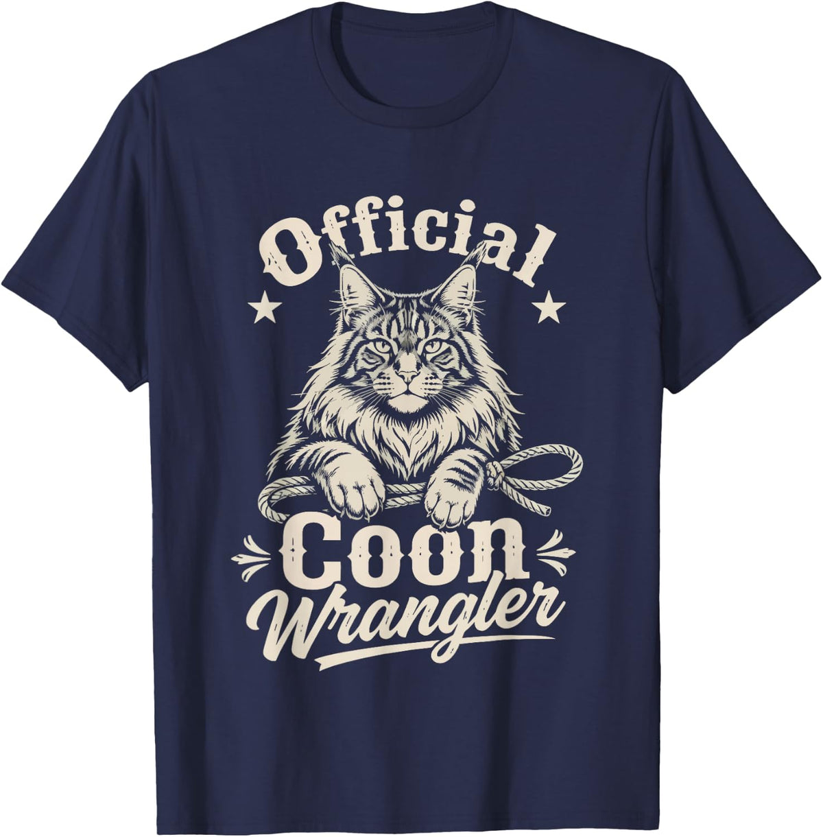 Official Maine Coon Cat Wrangler Fur Covered Loving Dad Mom T-Shirt - Navy Blue