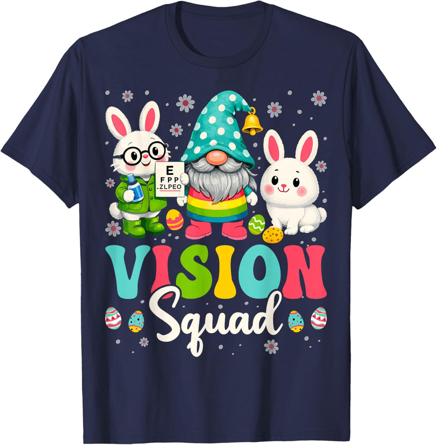 Vision Squad Funny Optometrist Easter Day Bunny Eye Doctor T-Shirt - Navy Blue