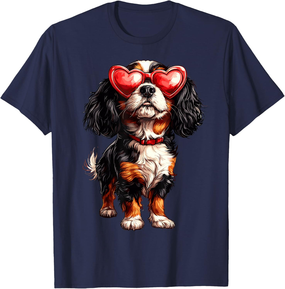 Cavalier King Charles Spaniel Cute Valentines Day Dog Lover T-Shirt - Navy Blue