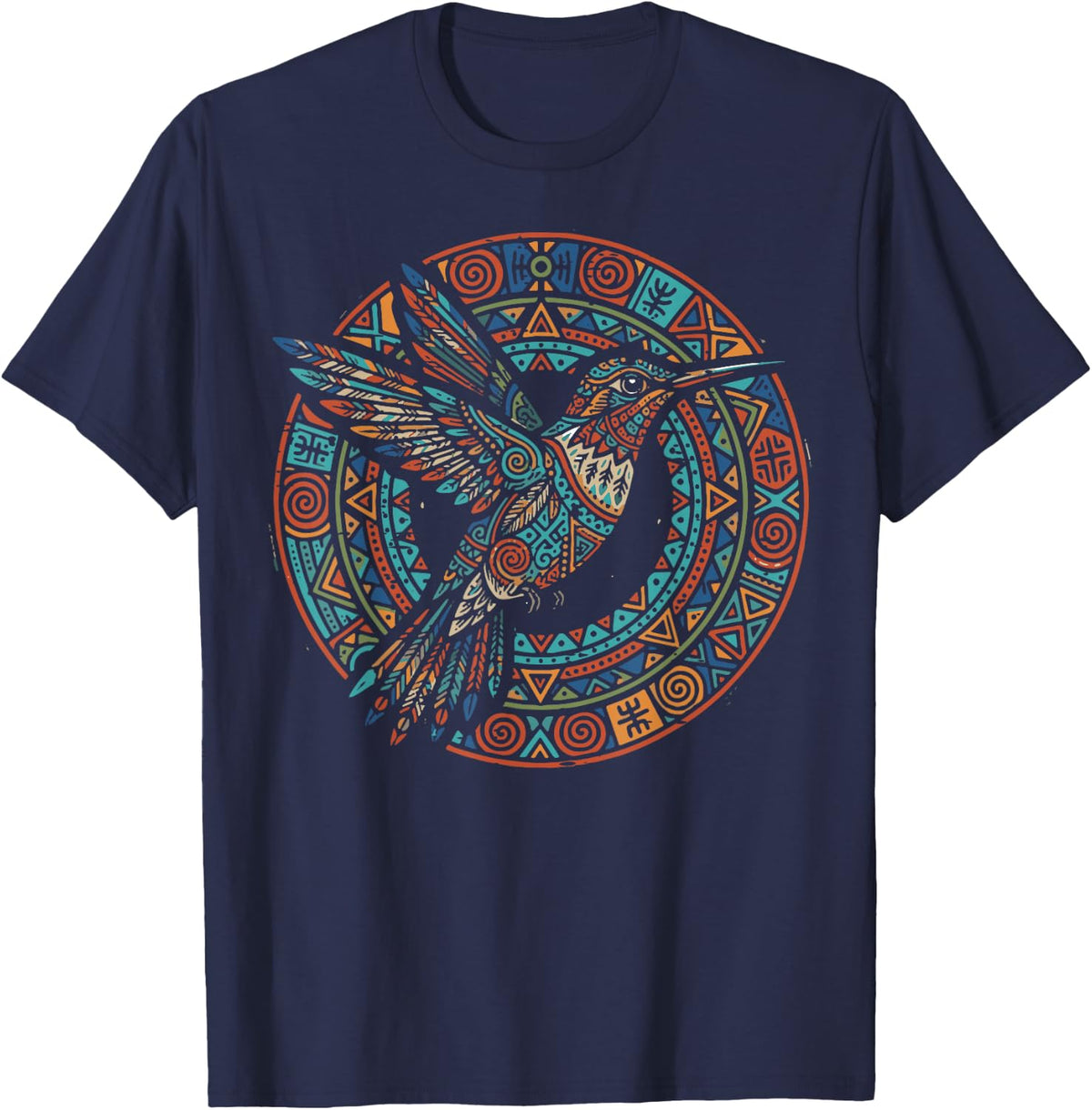 Bird Hummingbird Tribal Pattern Birdwatching Men Women Kids T-Shirt - Navy Blue