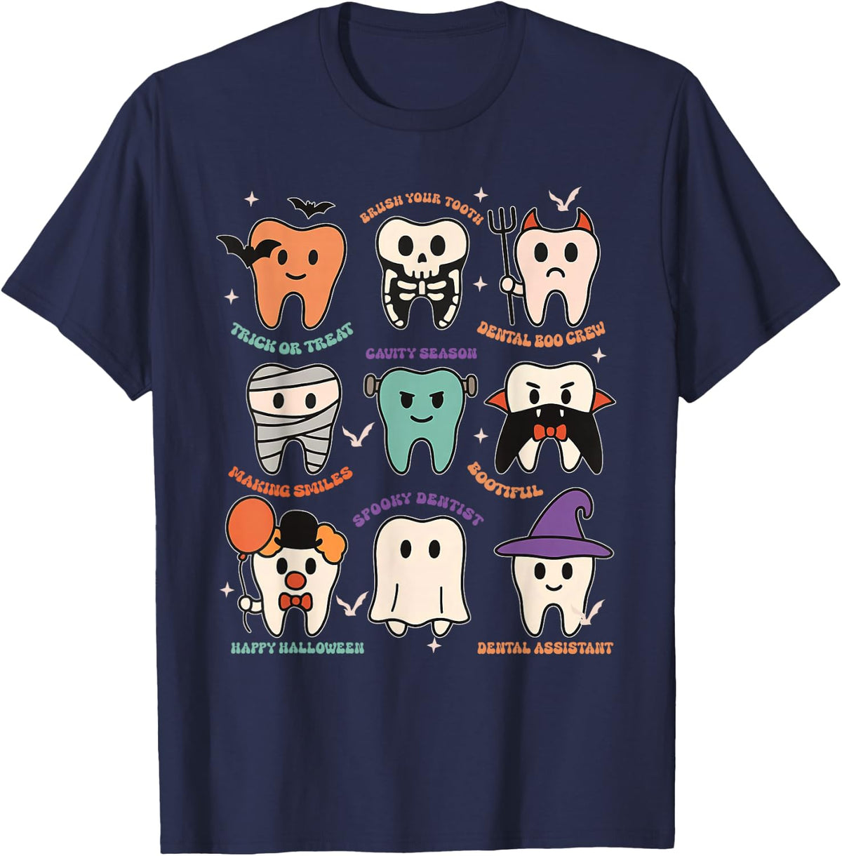 Funny Dental Hygiene Monsters Teeth Squad Halloween Costume T-Shirt - Navy Blue