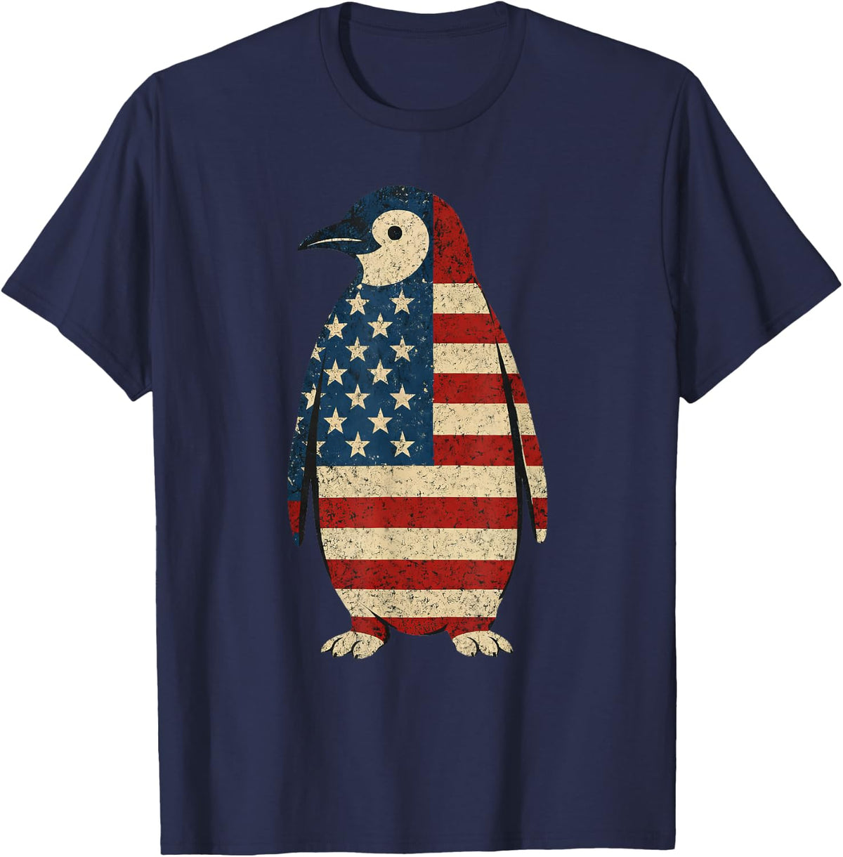 American Flag Penguin 4th of July T-Shirt - Navy Blue