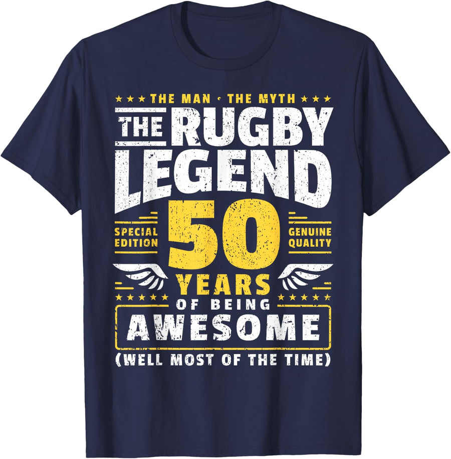50th Birthday Rugby Player 50 Years T-Shirt - Navy Blue