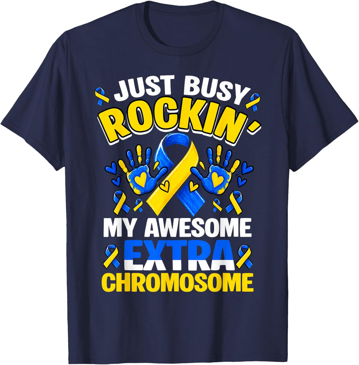 Down Syndrome Awesome Extra Chromosome Awareness Month T-Shirt - Navy Blue