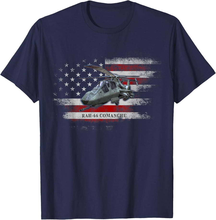 RAH-66 Comanche Helicopter USA Flag Helicopter Pilot Gifts T-Shirt - Navy Blue