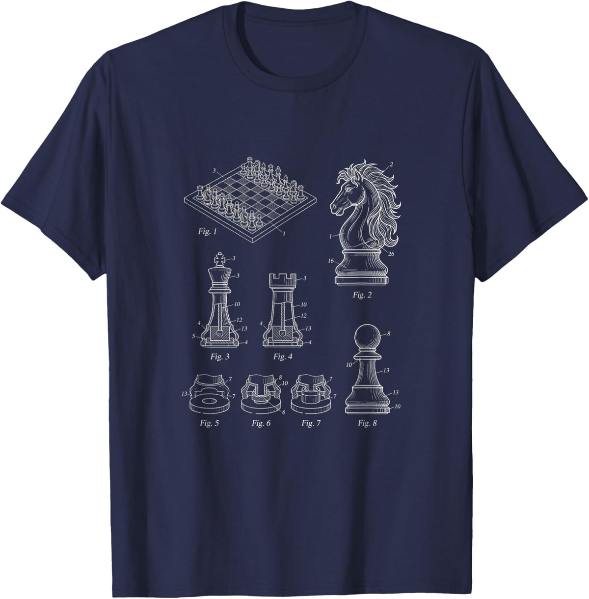 Chess Piece Design Concept Graphic CAD Drawing Wireframe T-Shirt - Navy Blue