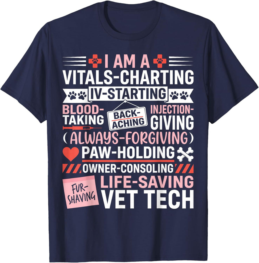 Life Saving Vet Tech Veterinary Technician Veterinarian T-Shirt - Navy Blue