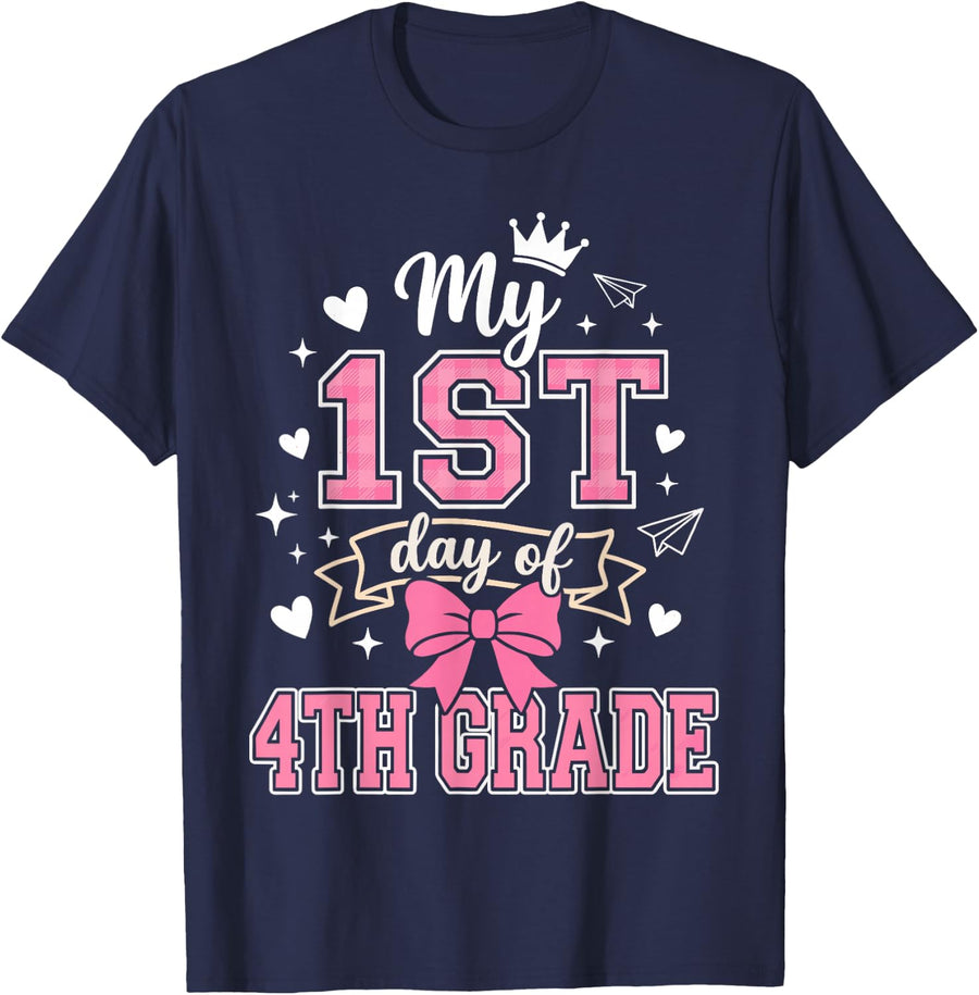 My First Day of 4th Grade Shirt, Cute Fourth Grade School T-Shirt - Navy Blue