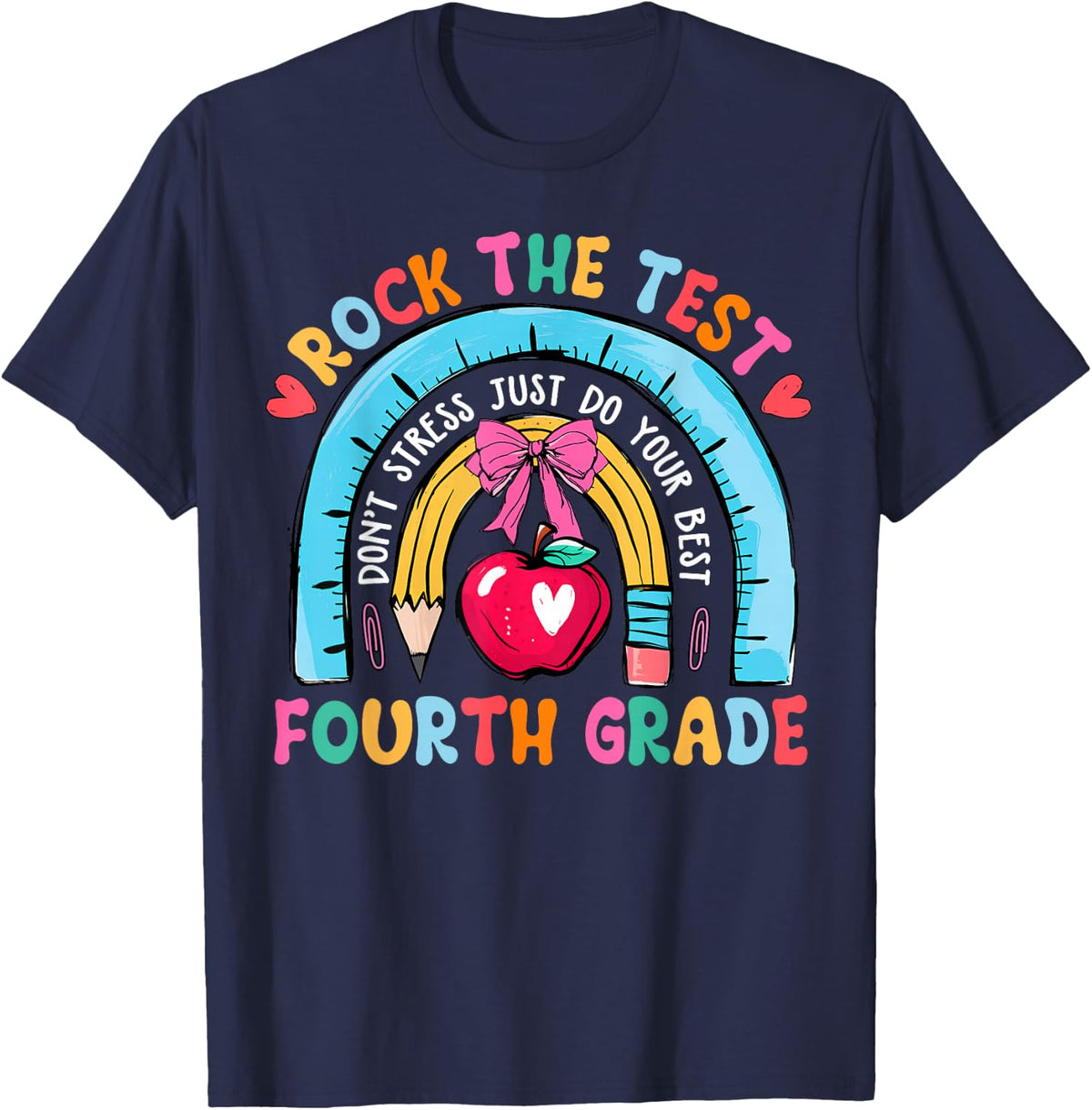 4th Grade Teacher Rock The Test Day Fourth Grade Testing Day T-Shirt - Navy Blue