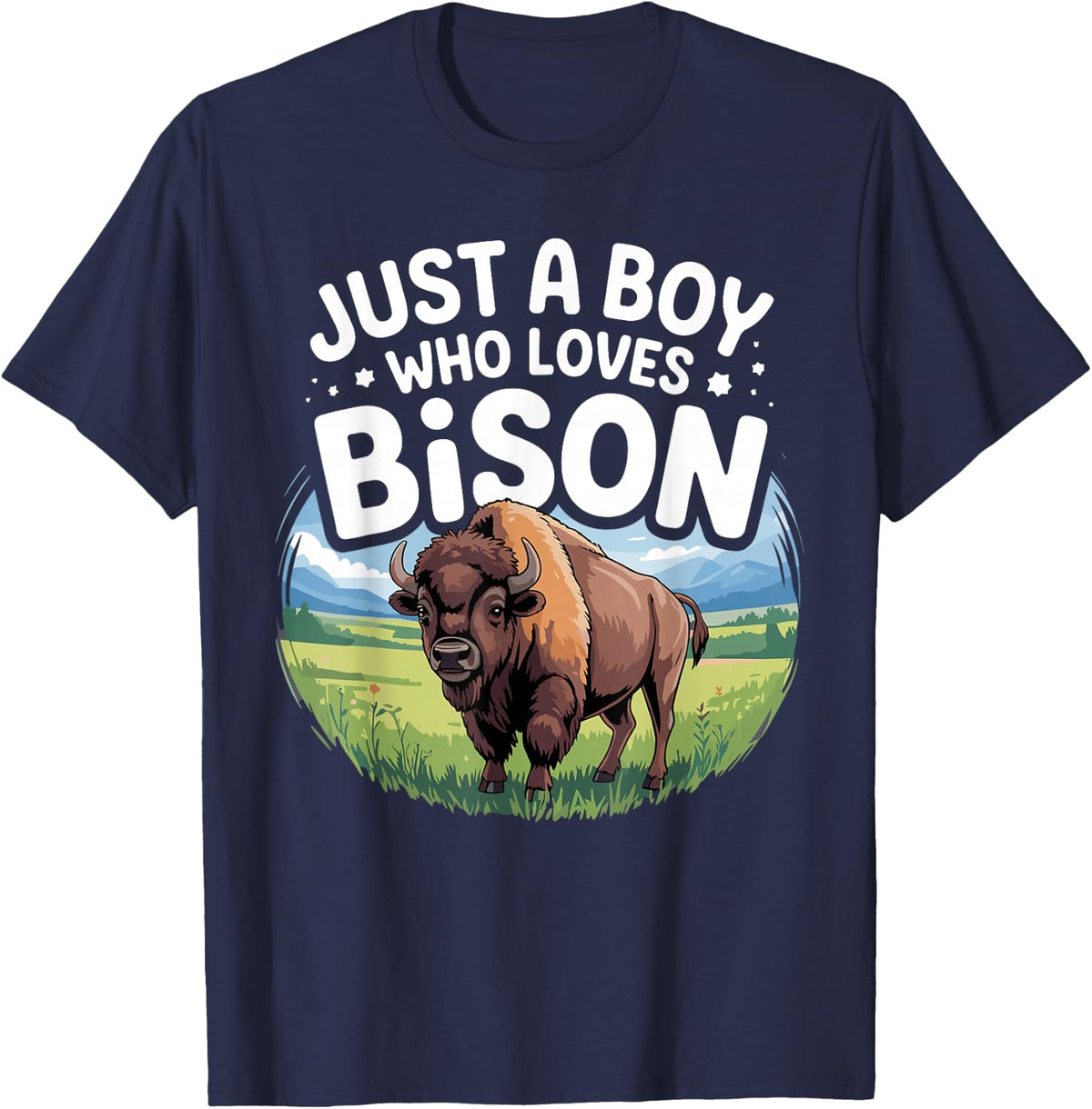 Cool Bison Design for Boys Men Wildlife Buffalo Lover Bison T-Shirt - Navy Blue