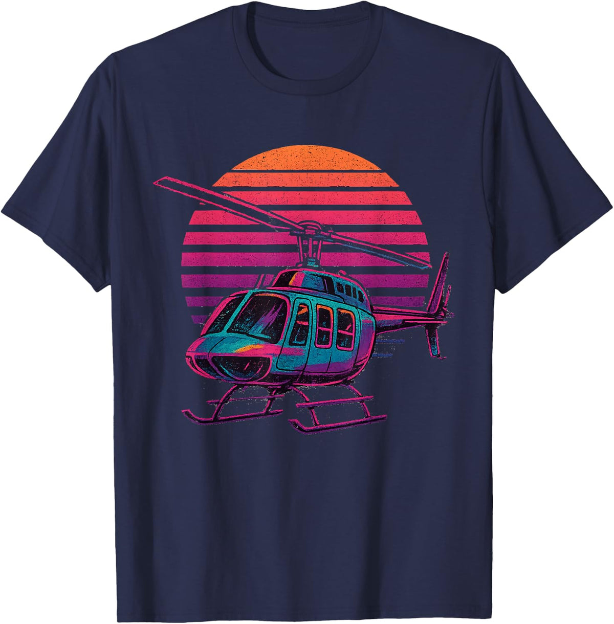 Helicopter Vaporwave T-Shirt - Navy Blue