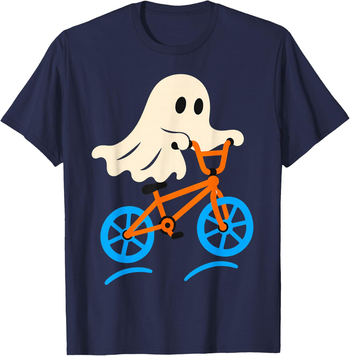 Cute Ghost Riding BMX Bike Funny Cyclist Halloween Costume T-Shirt - Navy Blue