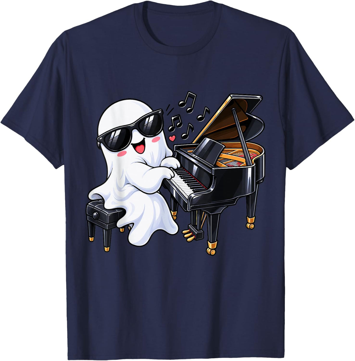 Funny Ghost Pianist Halloween Grand Piano Musician T-Shirt - Navy Blue