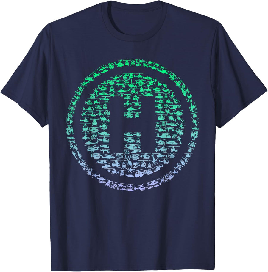 Helipad Silhouette Helicopter Pilot Stuff | Mens Helicopter T-Shirt - Navy Blue