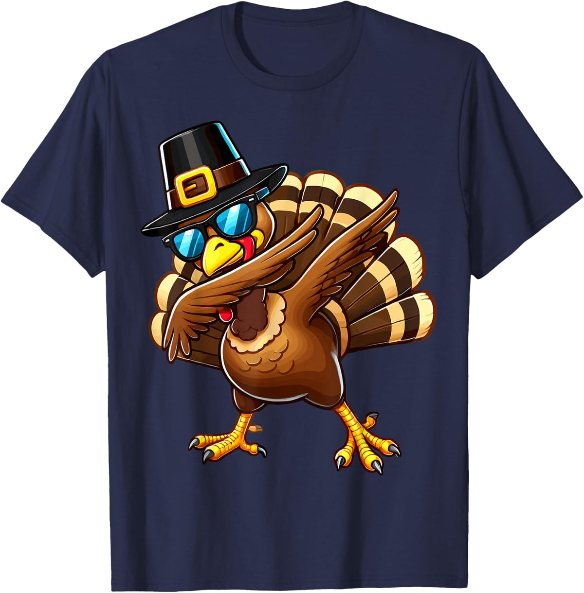 Thanksgiving Funny Dab Turkey Dabbing T-Shirt - Navy Blue