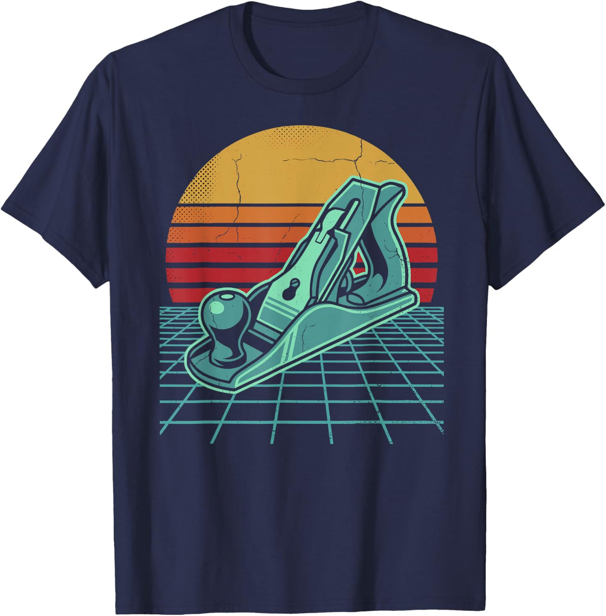 Retro Hand Plane Carpenter Woodworker Woodworking Tool Tee T-Shirt - Navy Blue
