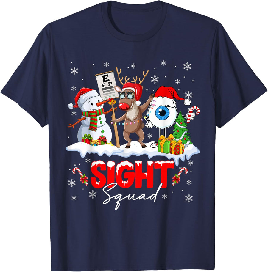 Christmas Sight Squad Santa Reindeer Optometrist Snowman T-Shirt - Navy Blue