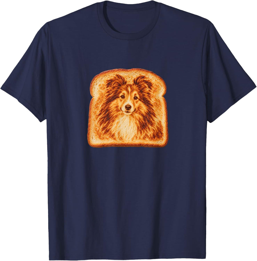 Funny Shetland Sheepdog Sheltie Toast Dog Design T-Shirt - Navy Blue