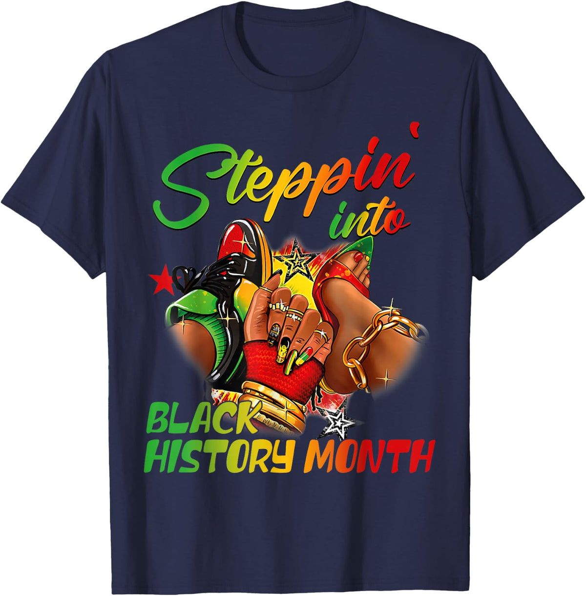 Stepping Into Black History Month Black Girls Sneakers T-Shirt Tee For Women - Navy Blue