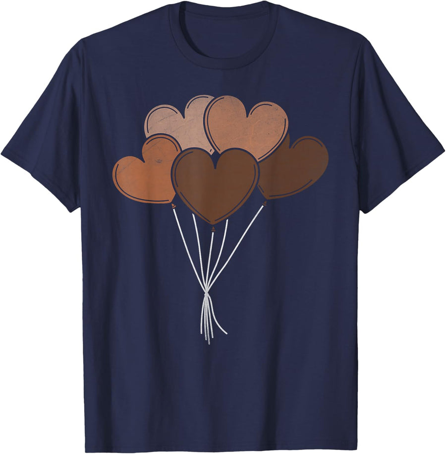 Melanin Skin Tone Hearts Juneteenth T-Shirt Tee Black History Month Women Kids - Navy Blue