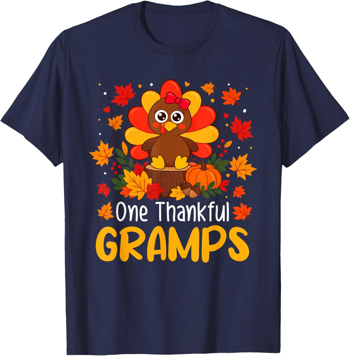One Thankful Gramps Autumn Thanksgiving T-Shirt - Navy Blue