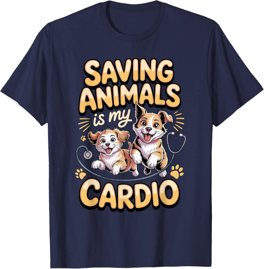Saving Animals is My Cardio Vet Tech Veterinary Technician T-Shirt - Navy Blue