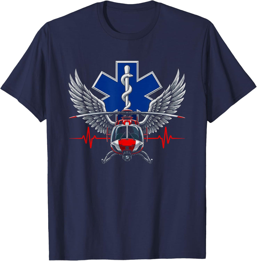 Flight Paramedic Star Life Wings Helicopter EMS Symbol Medic T-Shirt - Navy Blue