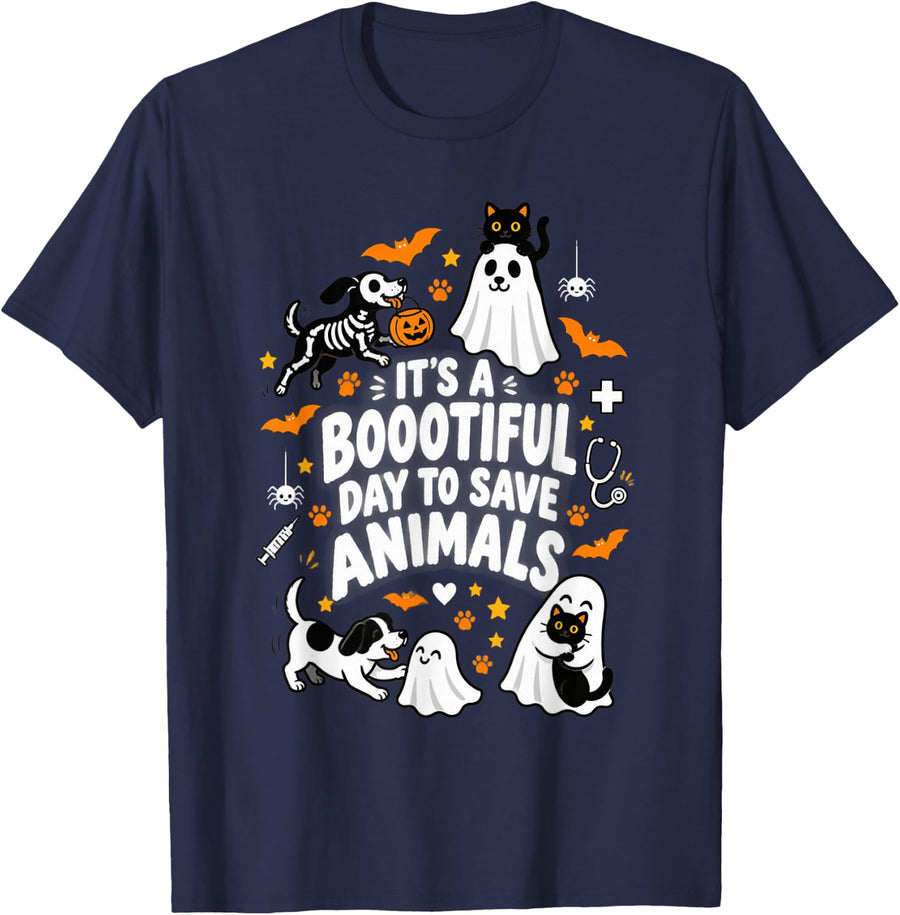 Boootiful Day to Save Animals Vet Halloween T-Shirt - Navy Blue