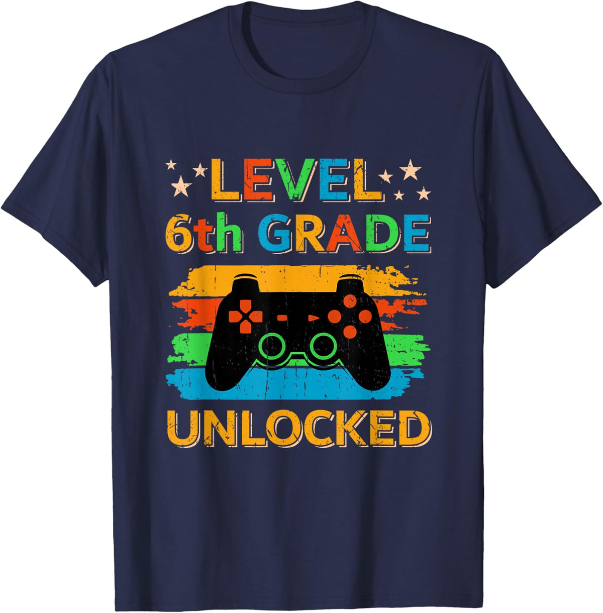 Level 6th Grade Unlocked Gaming Gamer First Day of School T-Shirt - Navy Blue