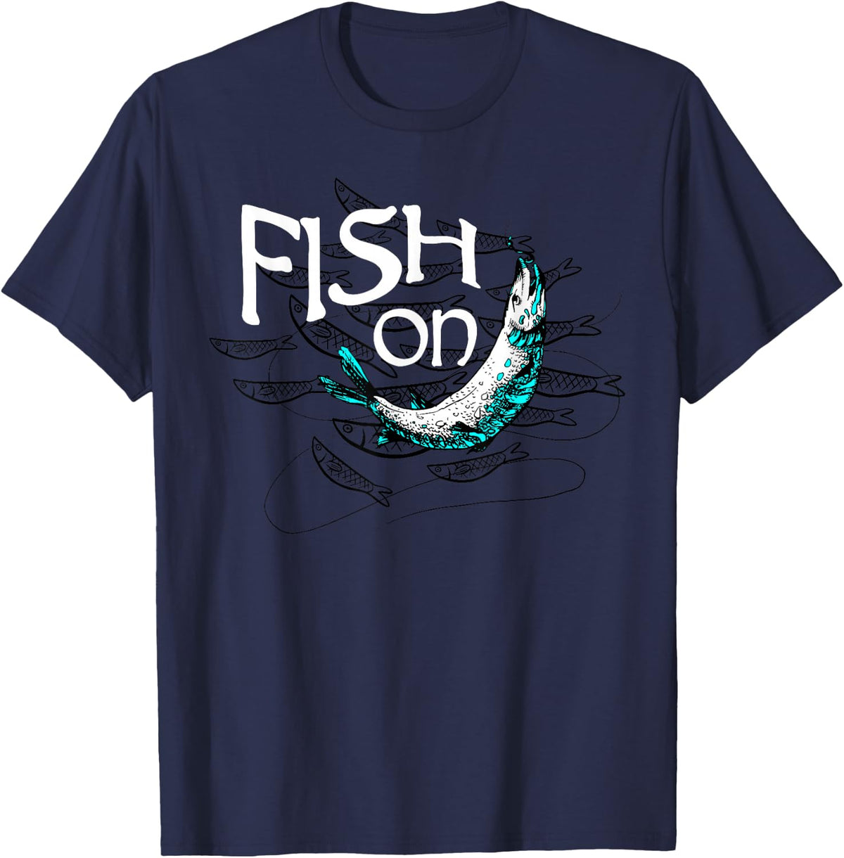 Fish On Fishing Gift for Bass Fisherman Fishing Gift T-Shirt - Navy Blue