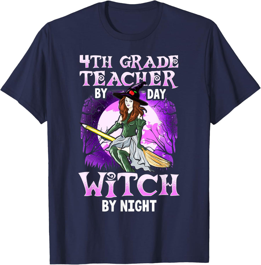 Fourth Grade Teacher 4th Halloween Witch School Costume T-Shirt for Men Women Kids - Navy Blue