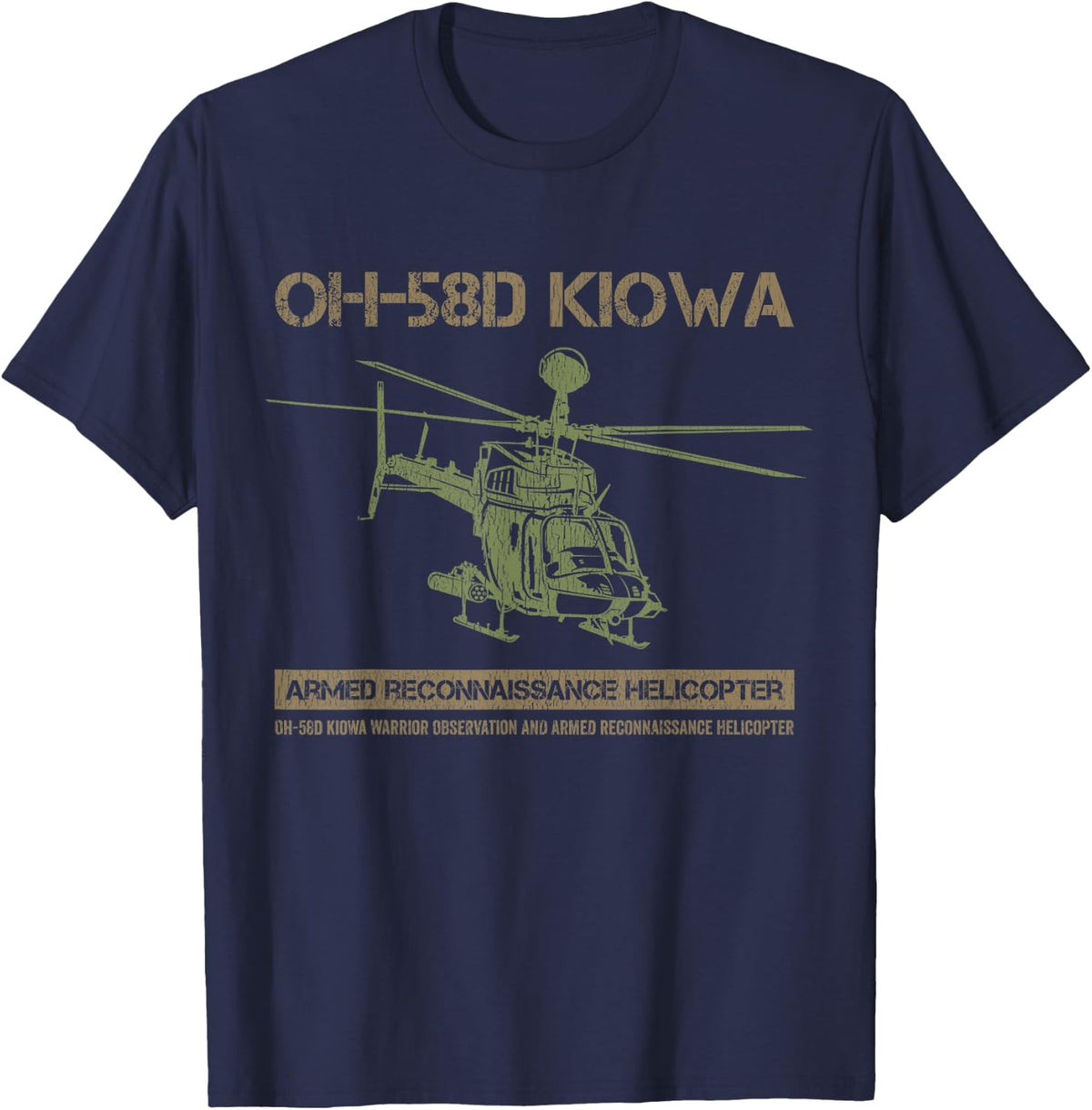 OH-58D Kiowa Warrior Helicopter Pilot T-Shirt | Aviation Tees and T Shirts for Military Enthusiasts - Navy Blue