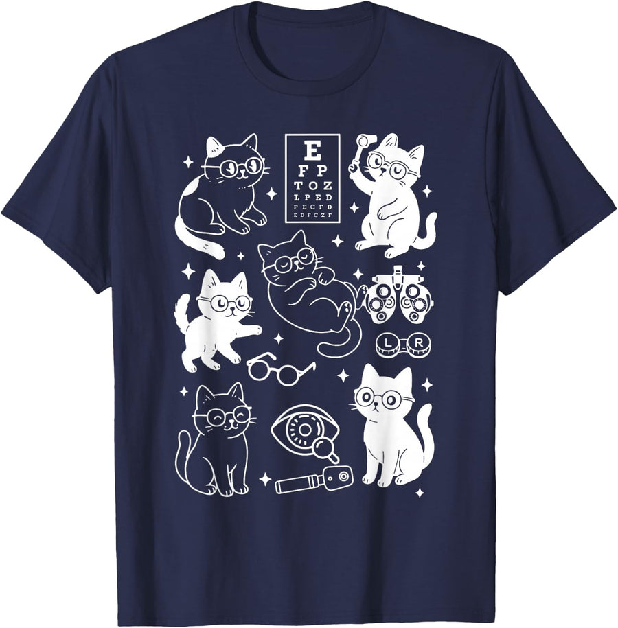 Funny Cat Ophthalmologist Vision Squad Optician Staff T-Shirt - Navy Blue