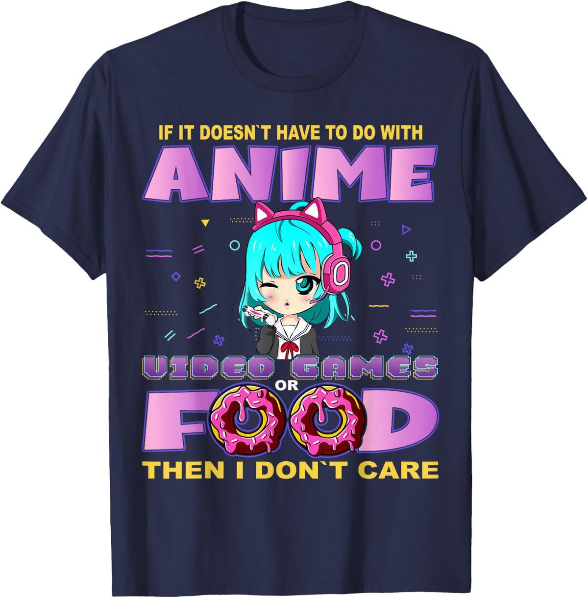Cute Anime and Video Games Food chibi Gaming Donut Gamepad T-Shirt - Navy Blue