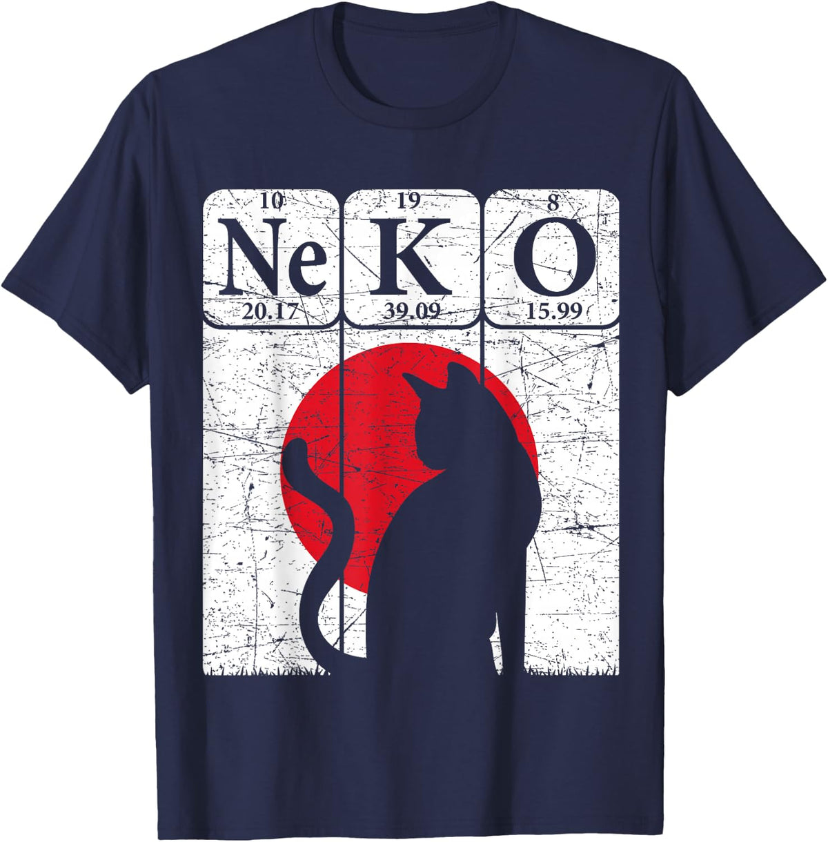 Japanese Cat Periodic Table Elements Kawaii Neko Japanese T-Shirt - Navy Blue