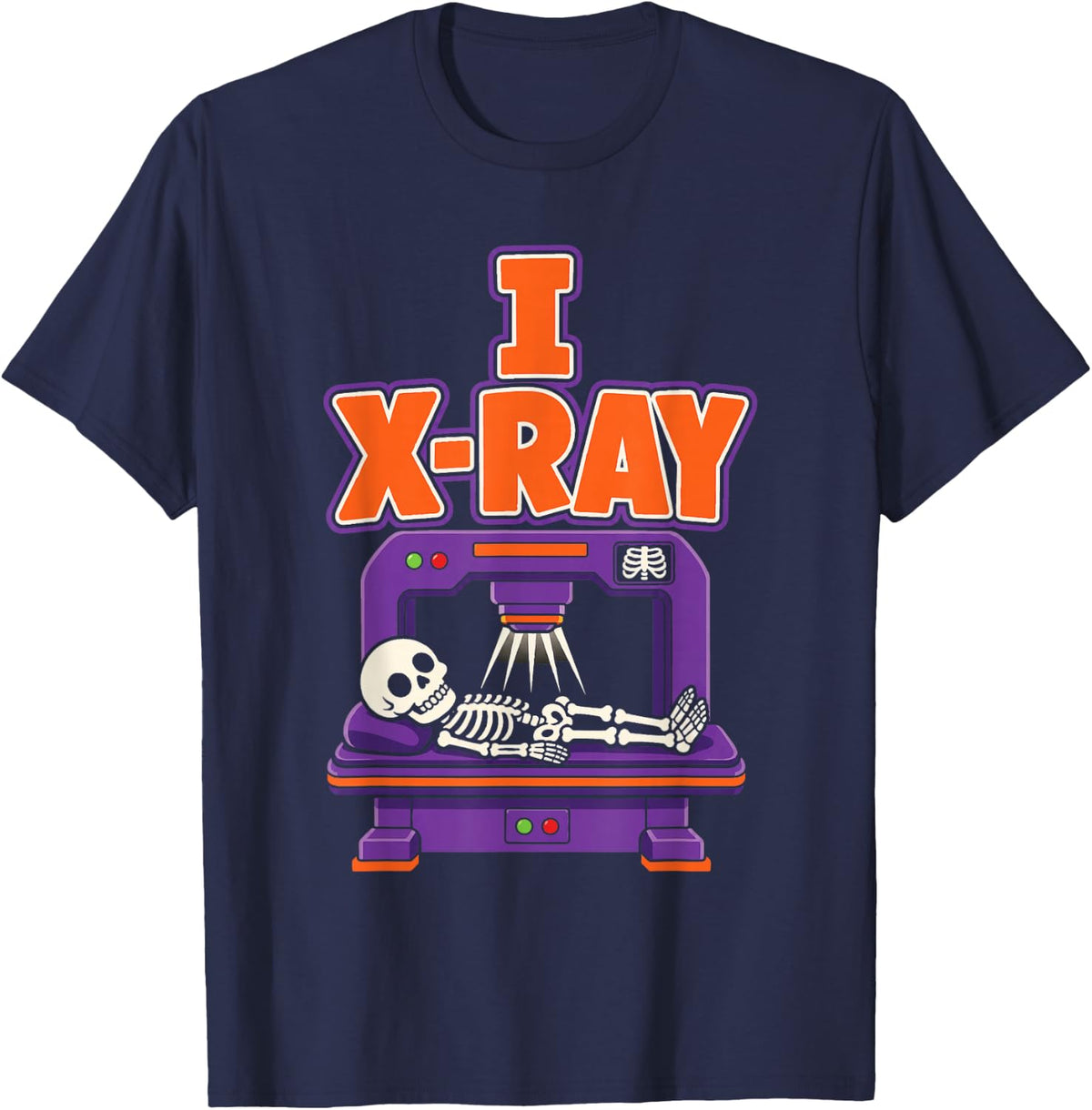 X Ray Tech Halloween Skeleton Radiology Rib Cage Thumbs Up T-Shirt - Navy Blue