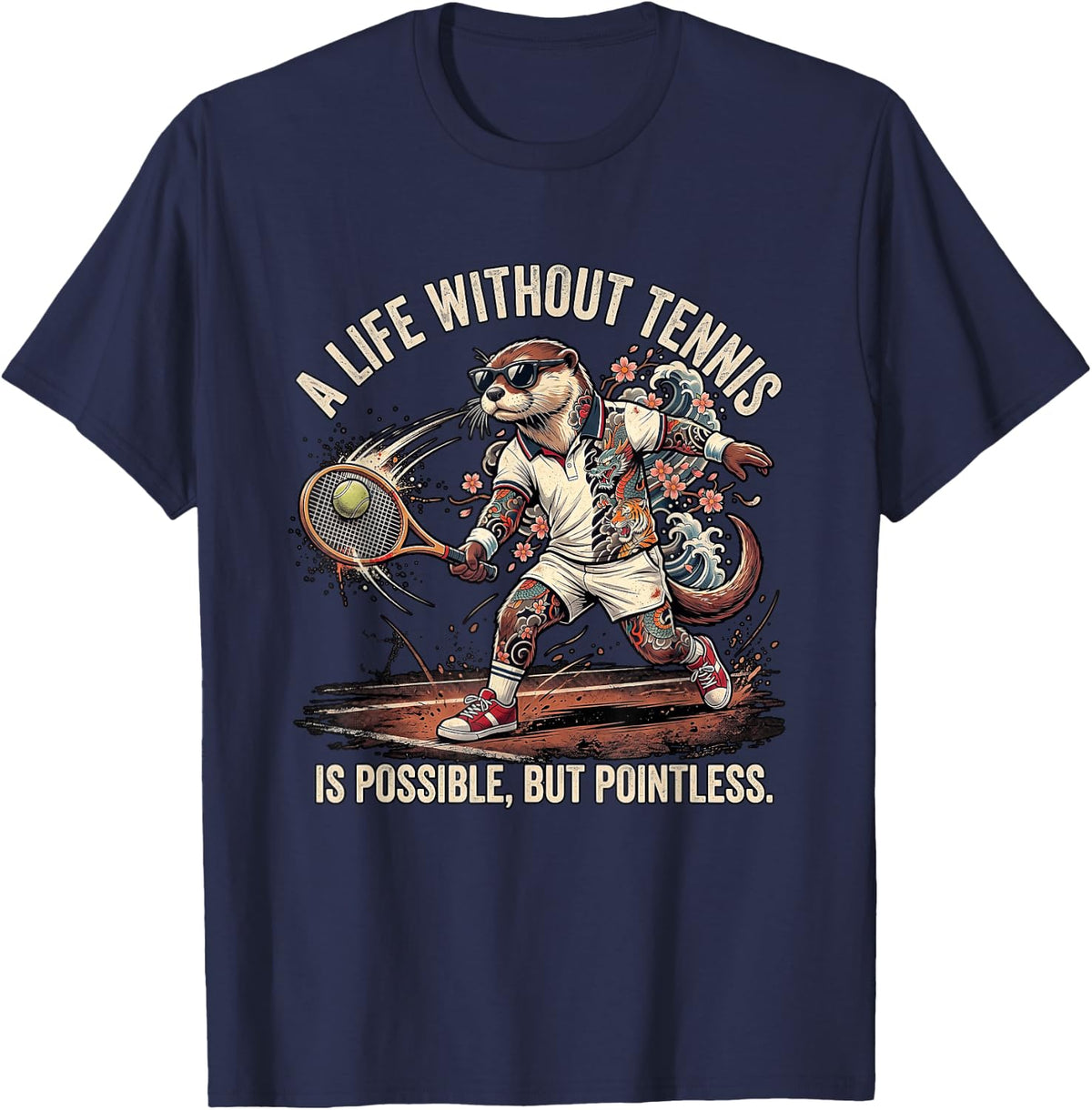 Tattoo Tennis Otter T-Shirt - Navy Blue
