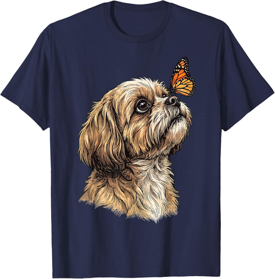 Shih Tzu Butterfly T-Shirt - Navy Blue