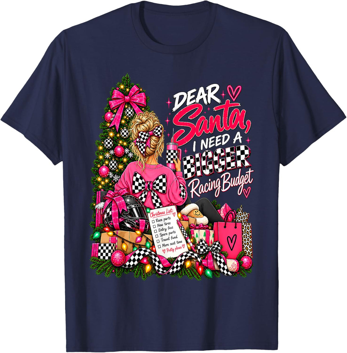 Dear Santa I Need A Bigger Racing Budget Car Race Christmas T-Shirt - Navy Blue