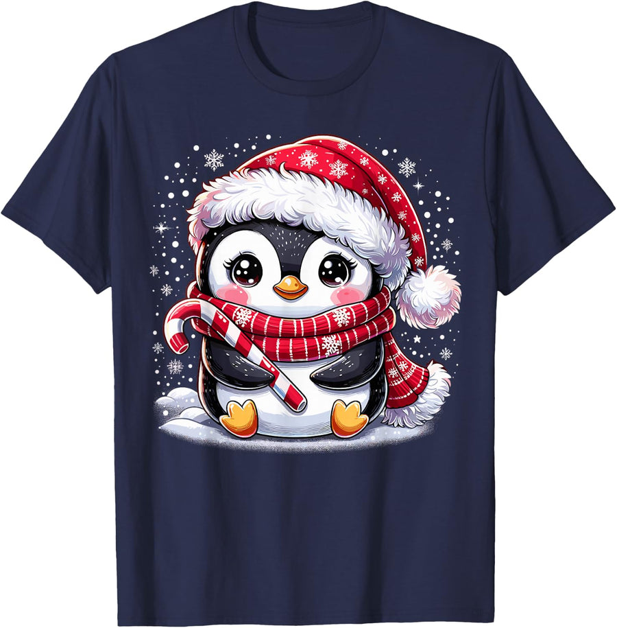 Penguin Christmas Xmas Cute Penguin T-Shirt - Navy Blue