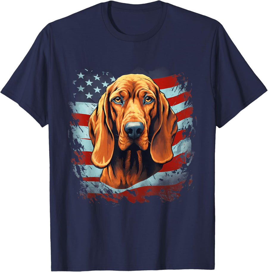 4th Of July US Flag Redbone Coonhound Dog T-Shirt - Navy Blue