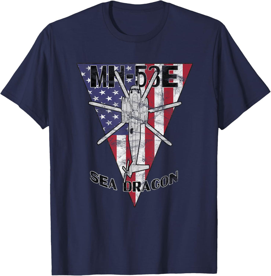 MH-53E Sea Dragon Military Helicopter Patriotic Vintage T-Shirt - Navy Blue