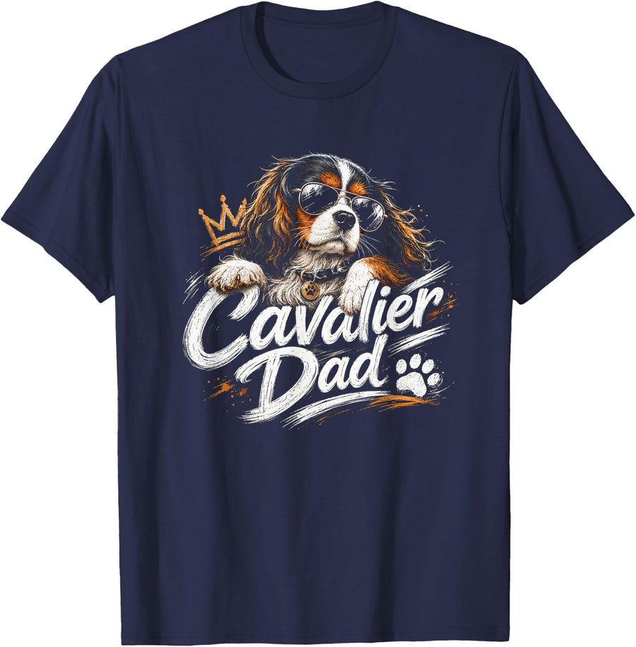 Cavalier King Charles Spaniel Dad Artwork Design T-Shirt - Navy Blue