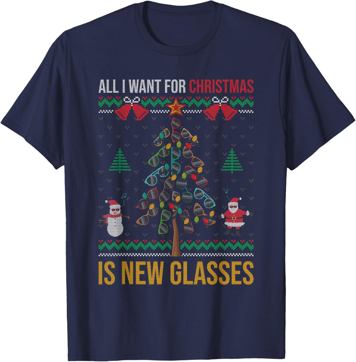 All I Want For Christmas Is New Glasses Optometrist Optician T-Shirt - Navy Blue