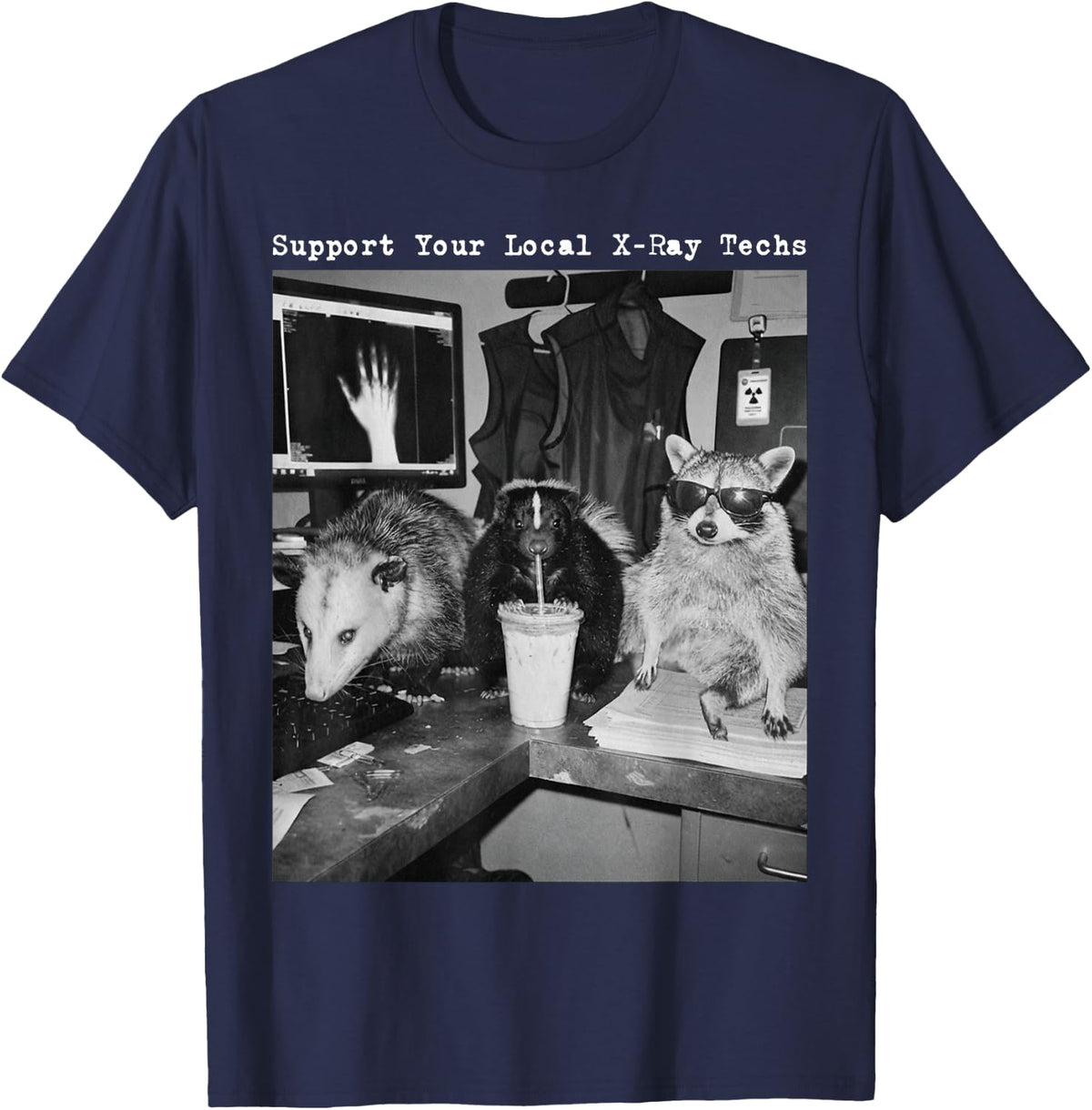 Support Your Local X-Ray Techs Opossum Raccoon T-Shirt - Navy Blue