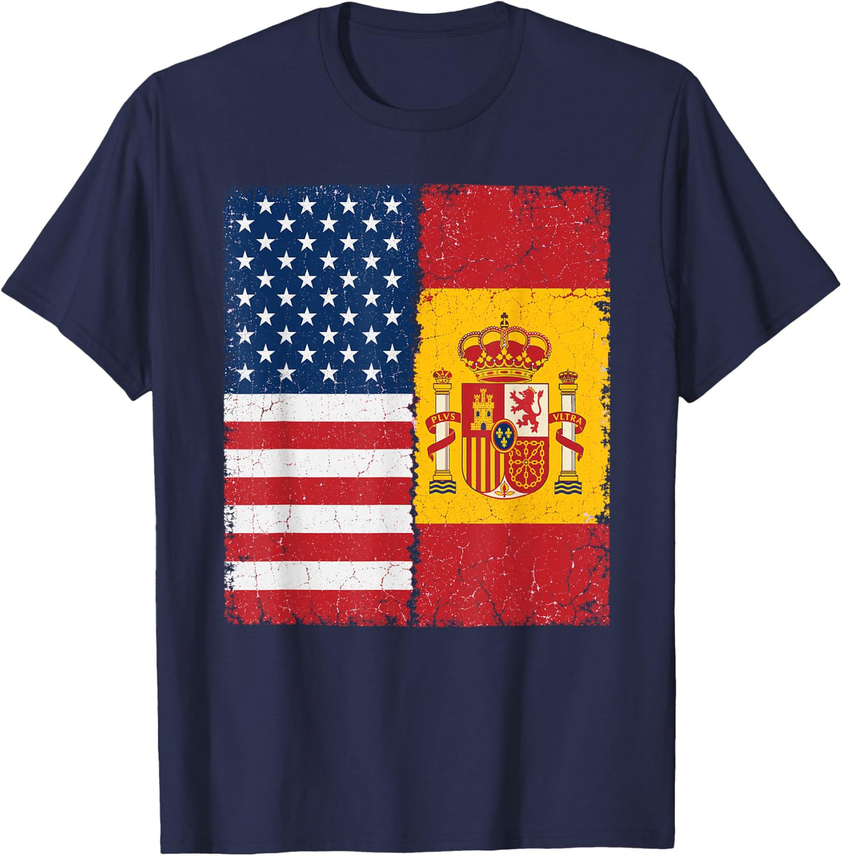 American Spanish Flag Heritage Pride Vintage T-Shirt - Navy Blue