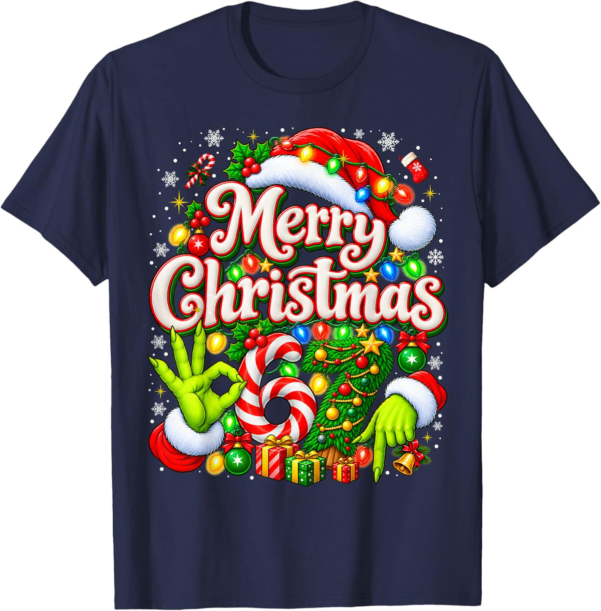 67 Six Seven Merry Christmas Funny Meme 6 7 Kids Youth Boys T-Shirt - Navy Blue