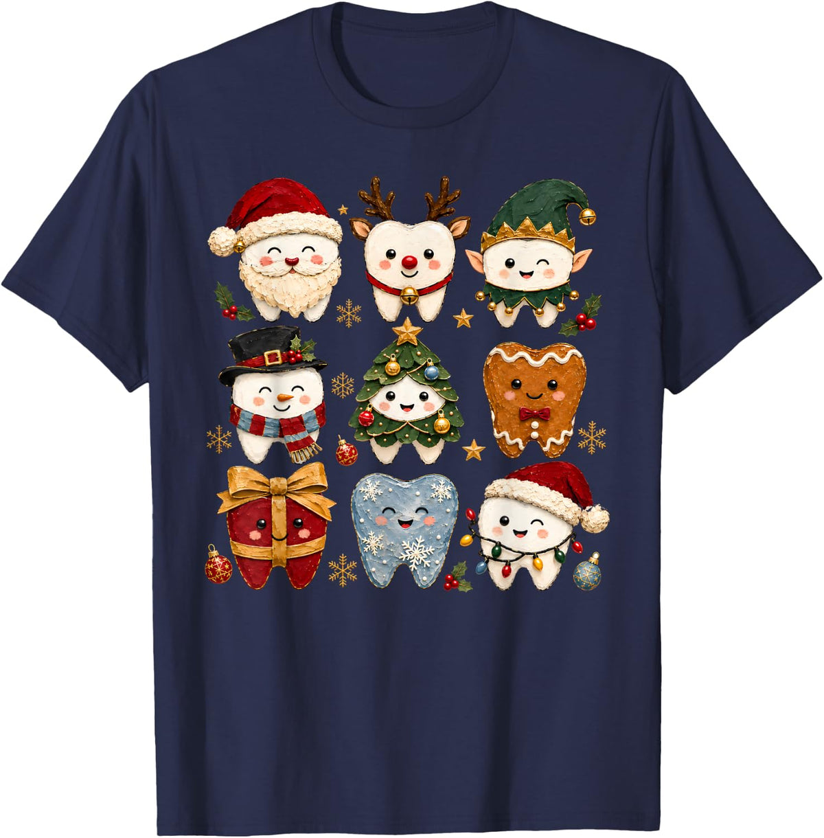Christmas Dental Assistant Holiday Dental Dentist Xmas T-Shirt - Navy Blue