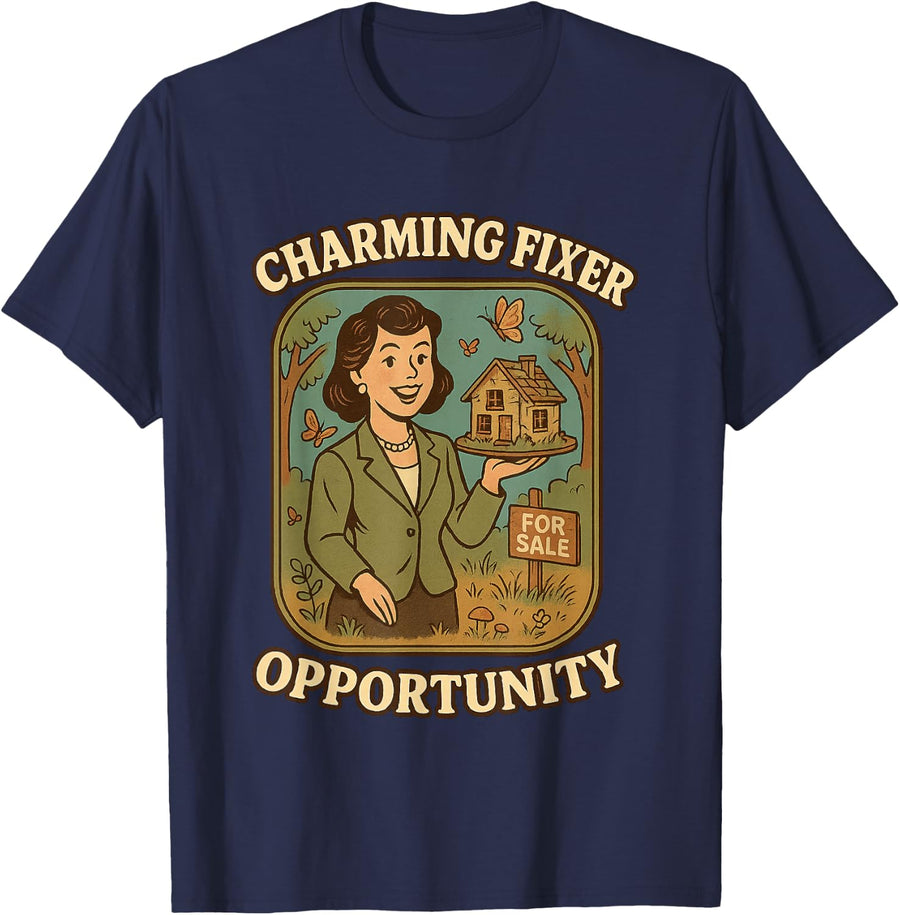 Charming Fixer Upper Real Estate Agent Retro Vintage T-Shirt - Navy Blue